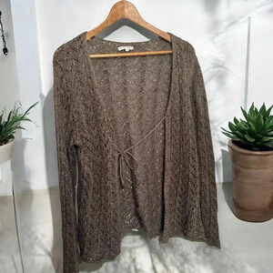Linen Blend Open-Front Knit Sweater Crochet Fairycore  4 Boho